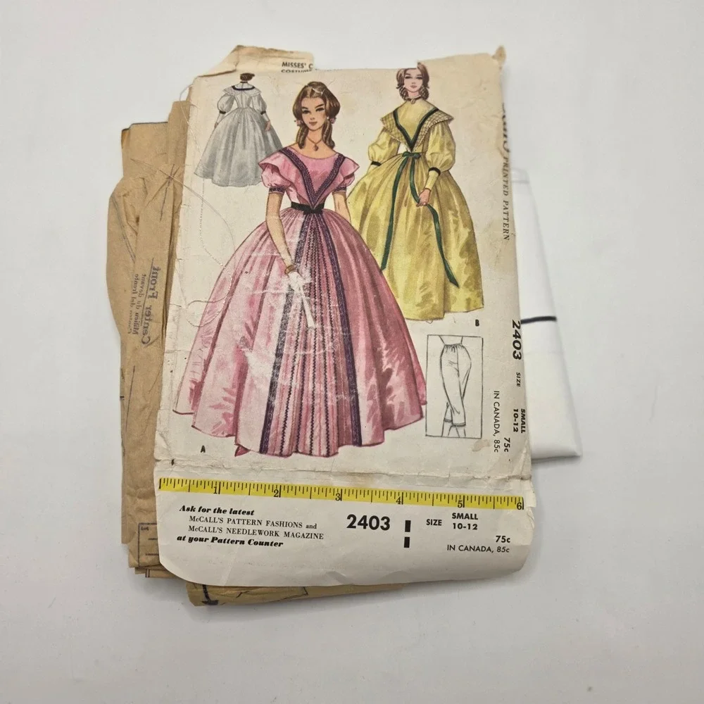 McCall's 2403 Sewing Pattern 1960 Misses Costume Gown Pantalets Victorian 10-12
